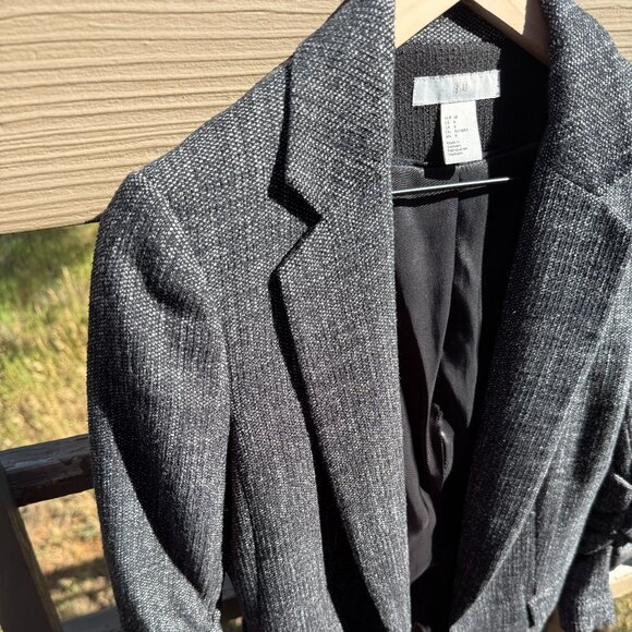H&M Open-Front 3/4 Gathered Sleeve Tweed Blazer - Picture 6 of 10